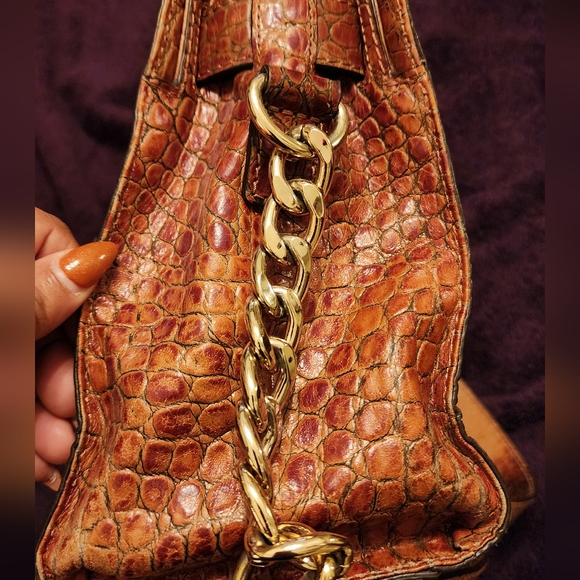 🌟LIMITED EDITION🌟 Michael Kors Hamilton Croc Crocodile Leather Brown Satchel - Picture 6 of 16